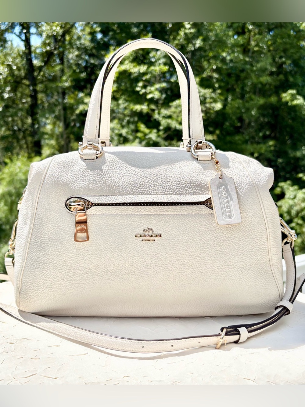COACH Primrose Satchel In White Pebble Leather 37934